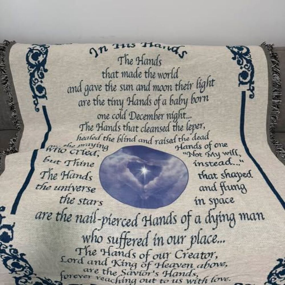 B.J. Hoff "In His Hands" Woven Tapestry Throw Blanket